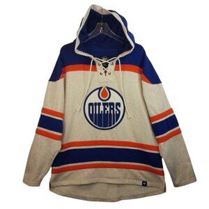 NHL 47 Edmonton Oilers Vintage Lacer Hoodie Pullover Large US L Oatmeal Hockey